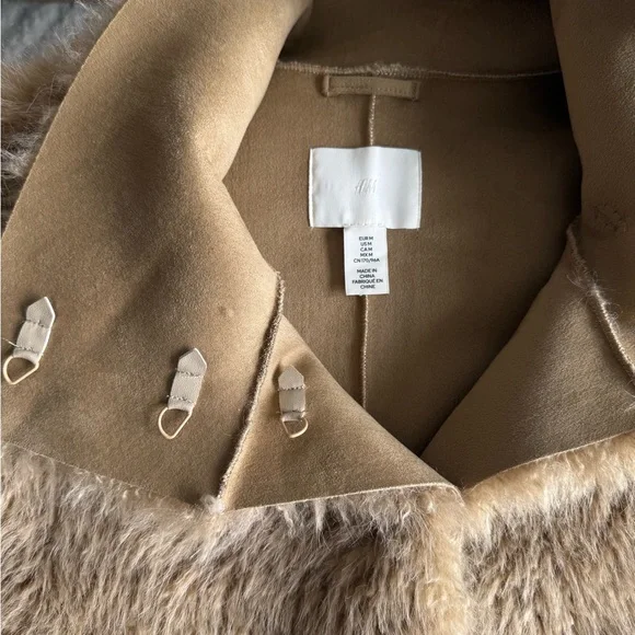 Stand-Up Collar Faux Fur Coat, H&M, Dark Beige, M - Picture 7 of 12